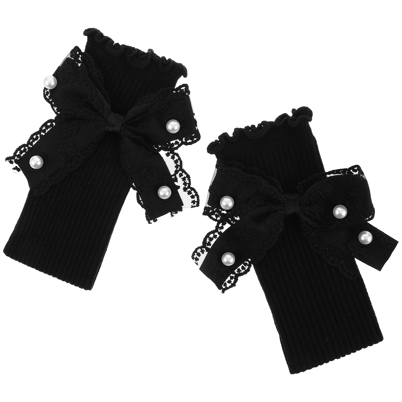 

1 пара милых хлопковых чулок в стиле Лолиты с кружевной отделкой до середины икры, японский дизайн, теплые хлопковые чулки с бантом и рюшами, черные высокие для женщин и девочек с бантом