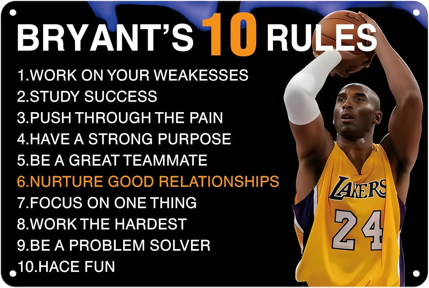 Motivational Quotes Sign Mamba Mentality Poster Basketball Wall Art Inspirational Sport Posters Sports Ten Rules Metal Aluminum