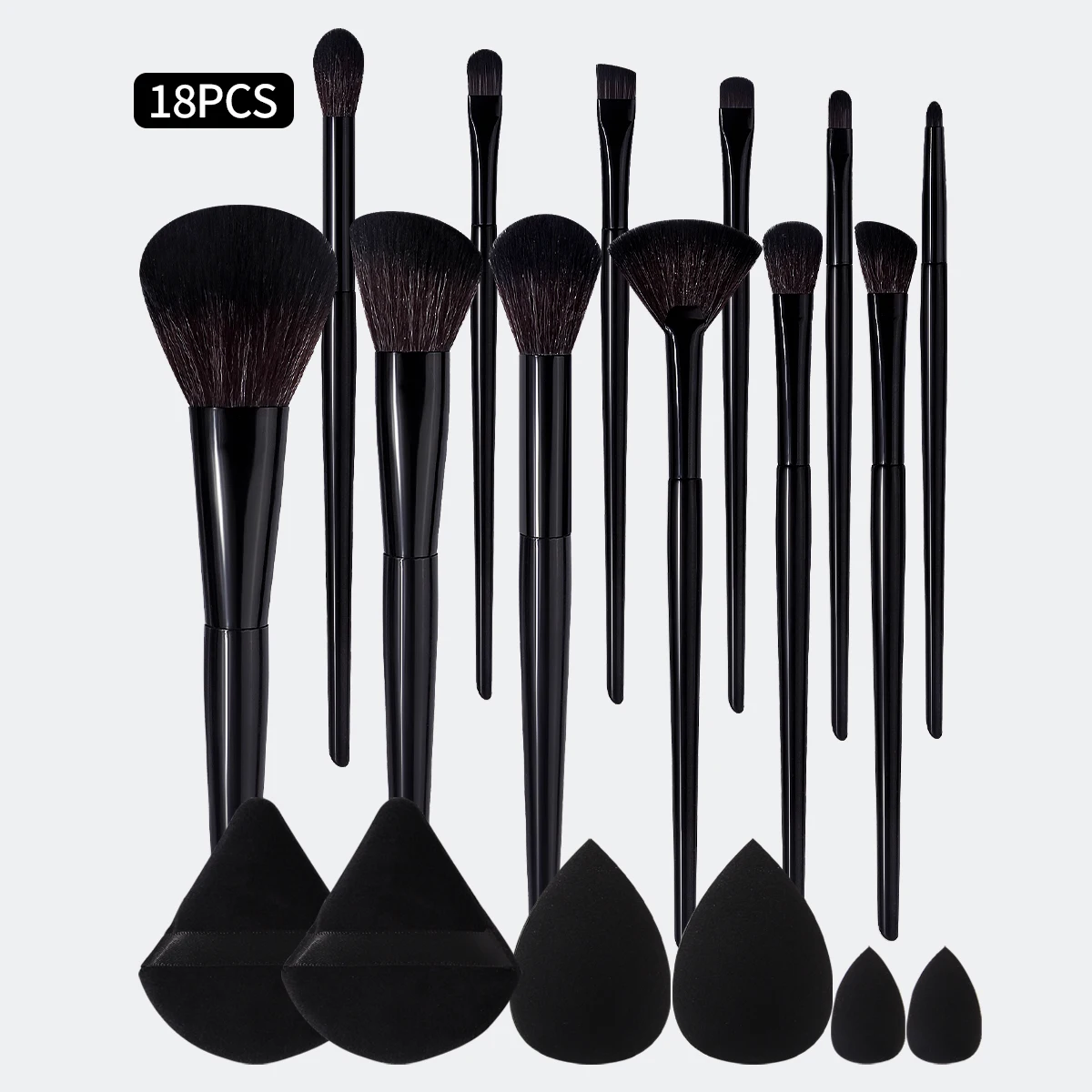 Juego de Maquillaje Completo de 18 Piezas en Oferta, Brochas de Maquillaje Negras + Esponjas Triangulares + Brochas de Maquillaje para una Aplicación Profesional de Maquillaje Completo