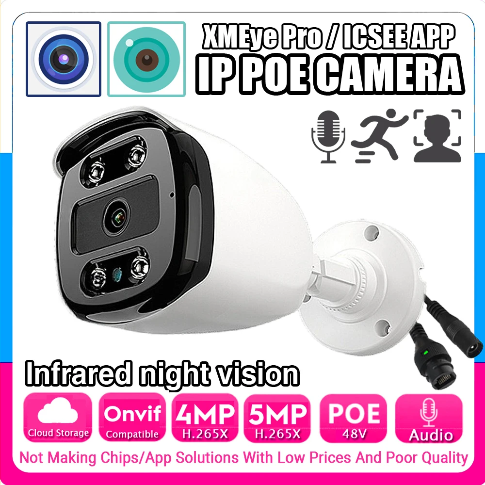 

Infrared Audio IP POE Camera 5MP 4MP H.265 HD Digital Mic Outdoor Waterproof Onvif Cloud Storage Ai Face/Motion Detection XMEYE