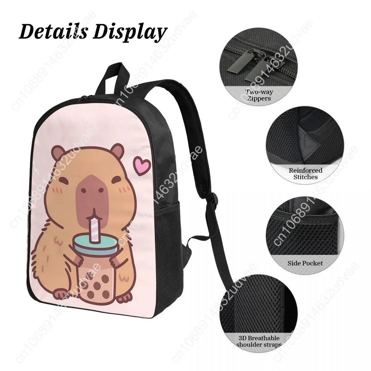 Cute Capybara Loves Drinking Bubble Tea Backpack Student Boys Girls BookBag School Bag 3ps Insulated Lunch Bag Pencil Case