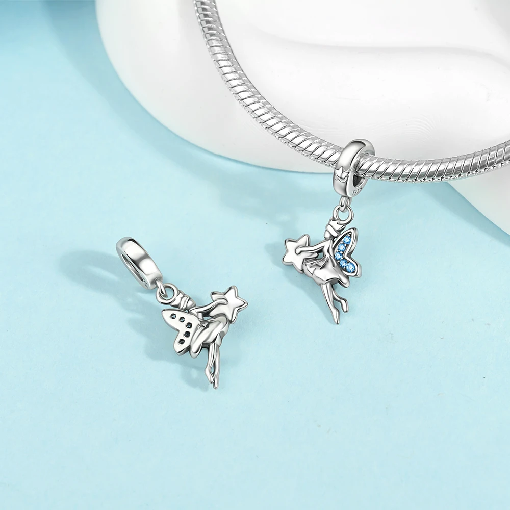 Memories 925 Sterling Silver Crystal Ball Fairy Crown Princess Dress Charm Fit DIY Bracelet Necklace Child's Birthday Gift