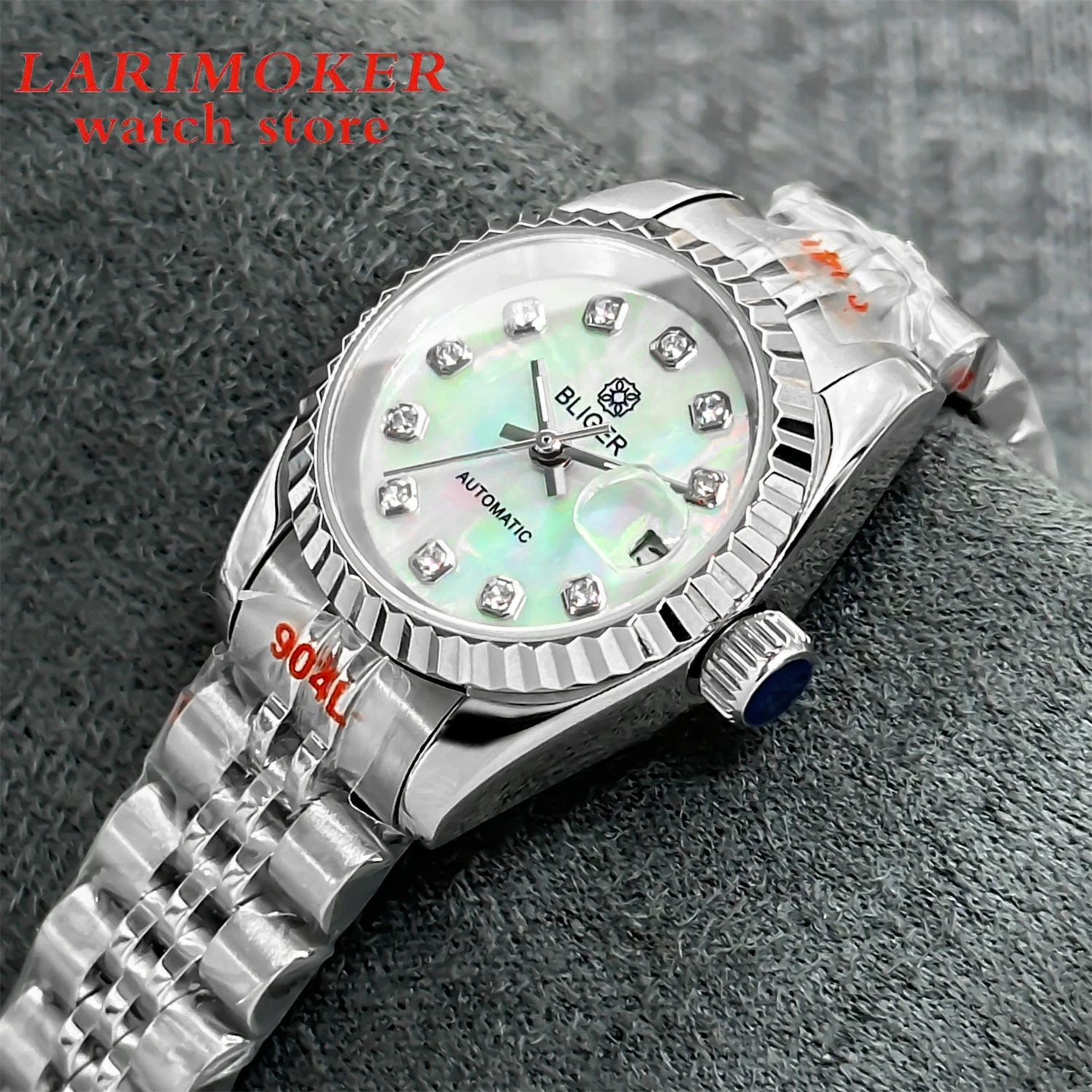 BLIGER 25.5mm mechanical Ladies Diving watch NH05 Automatic movement Pearl dial sapphire glass waterproof calendar