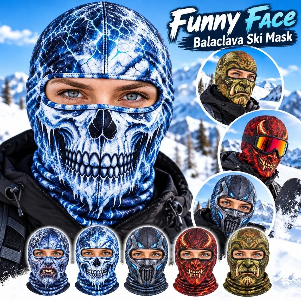 3D Printed Skull Demon Print Funny Ski Mask Full Coverage Breathable Eye Hole Balaclava Face Mask Sweat Absorbent Quick Dry