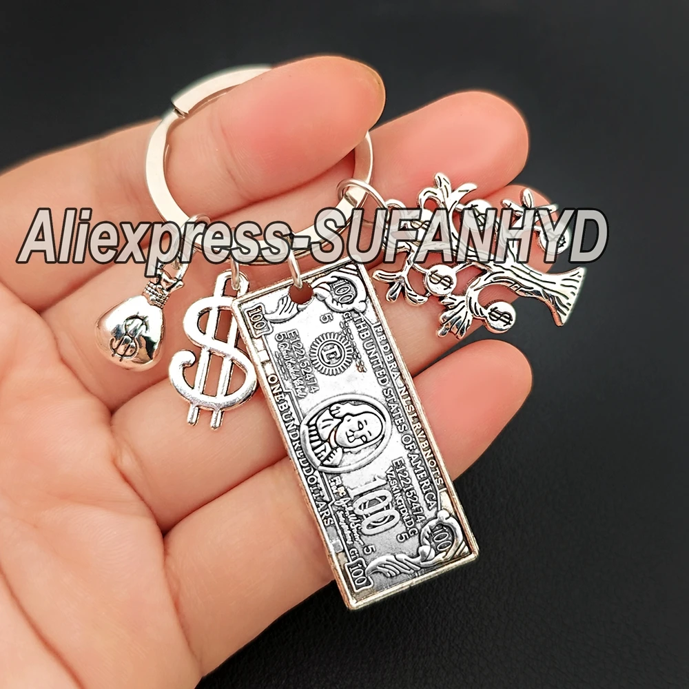 100 Dollar USD Keychain for Man Money Tree Purse for Handmade Souvenir US Currency Gift Keyring