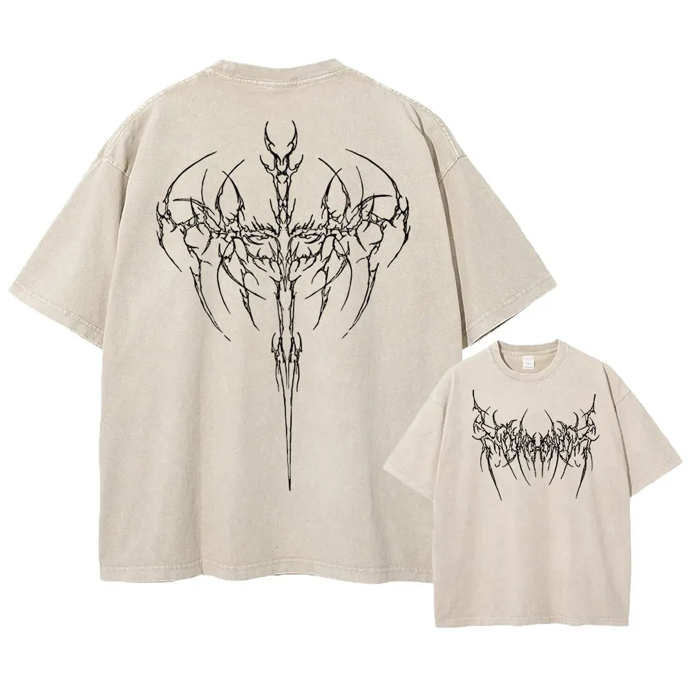 Herren Vintage Baumwoll-T-Shirts Harajuku Gothic Streetwear Weiche Y2k Acid Washed T-Shirts Mädchen Lose Mode Bedruckte Oberteile Unisex – Detail 2