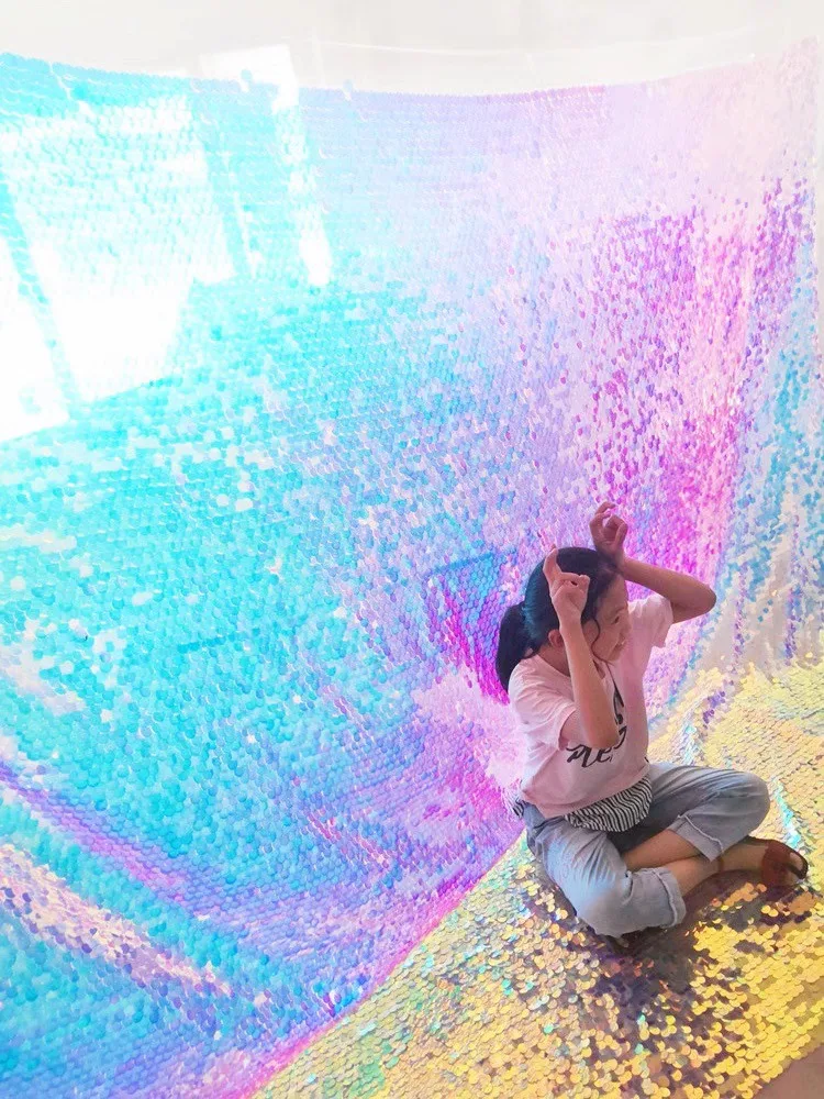 18MM Fancy Pink Big Fish Scales Sequin Fabric Lace Fabric Wedding Large sequin background decoration fabric