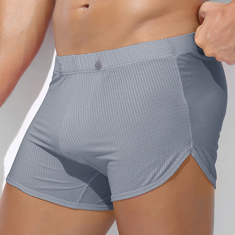 Men Mesh Loose Boxer Shorts Removable Pouch Breathable Summer Casual Lounge Underwear