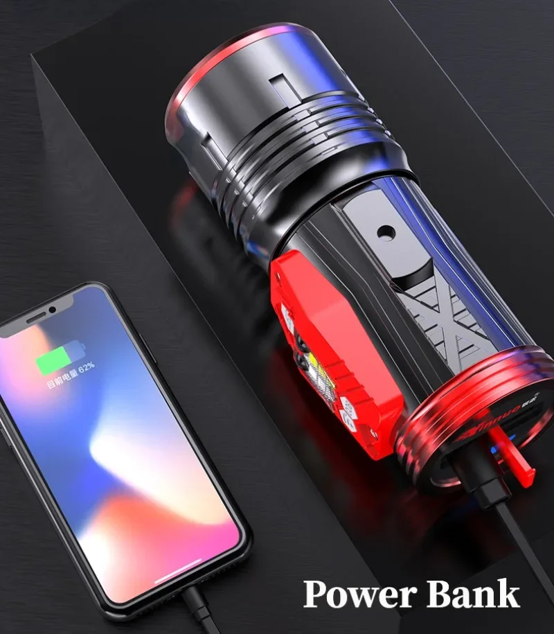Powerful Night LED Fishing Flashlight Type-C Rechargeable Blue White Yellow Purple 4 Light Source Camping Handlamp with Bracket