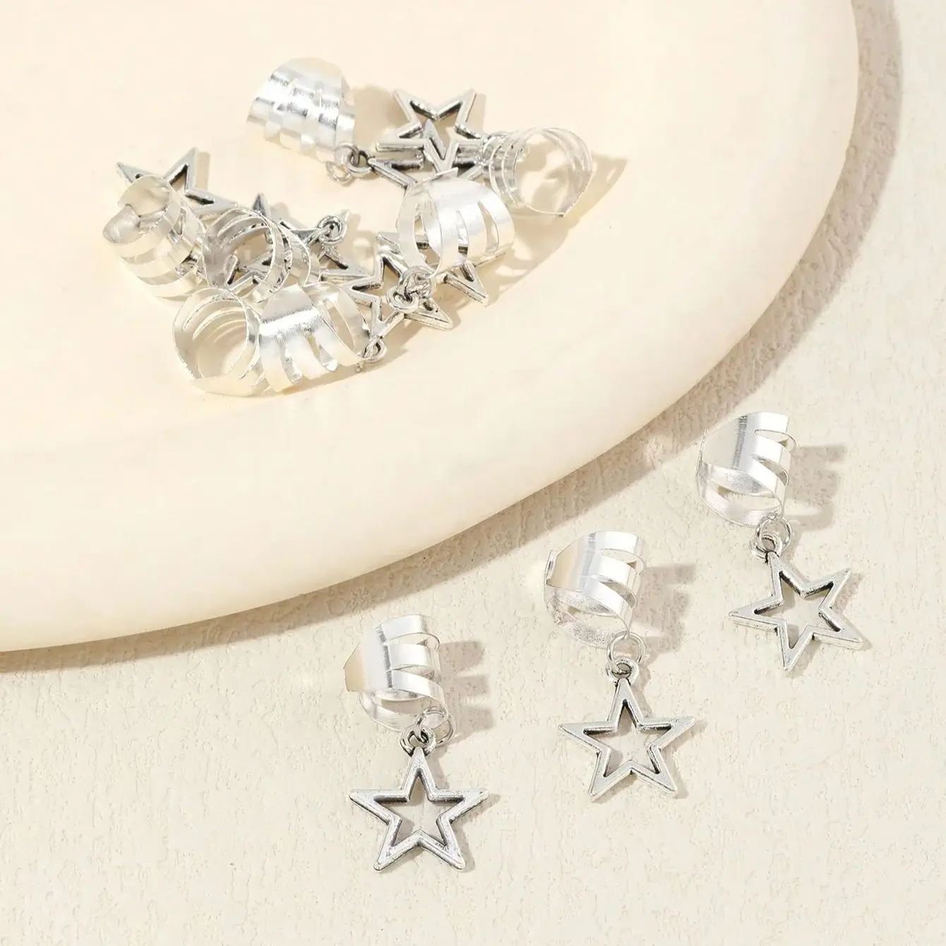 10pcs/set Star shape Metal Hair Ring,Dreadlocks Beads Hair Braid DIY Pendant Hair Accessories Metal Cuffs Decoration/Accessories