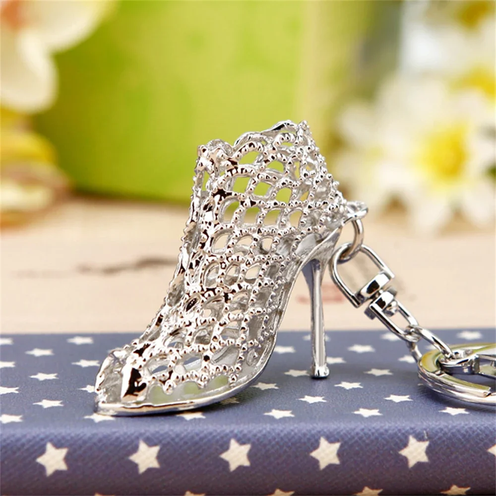 Luxury Ladies Crystal Sandals Keychain Rhinestone High Heel Shoe Flowers Charms Handbag Pendant Accessorie Car Trinket Keyring