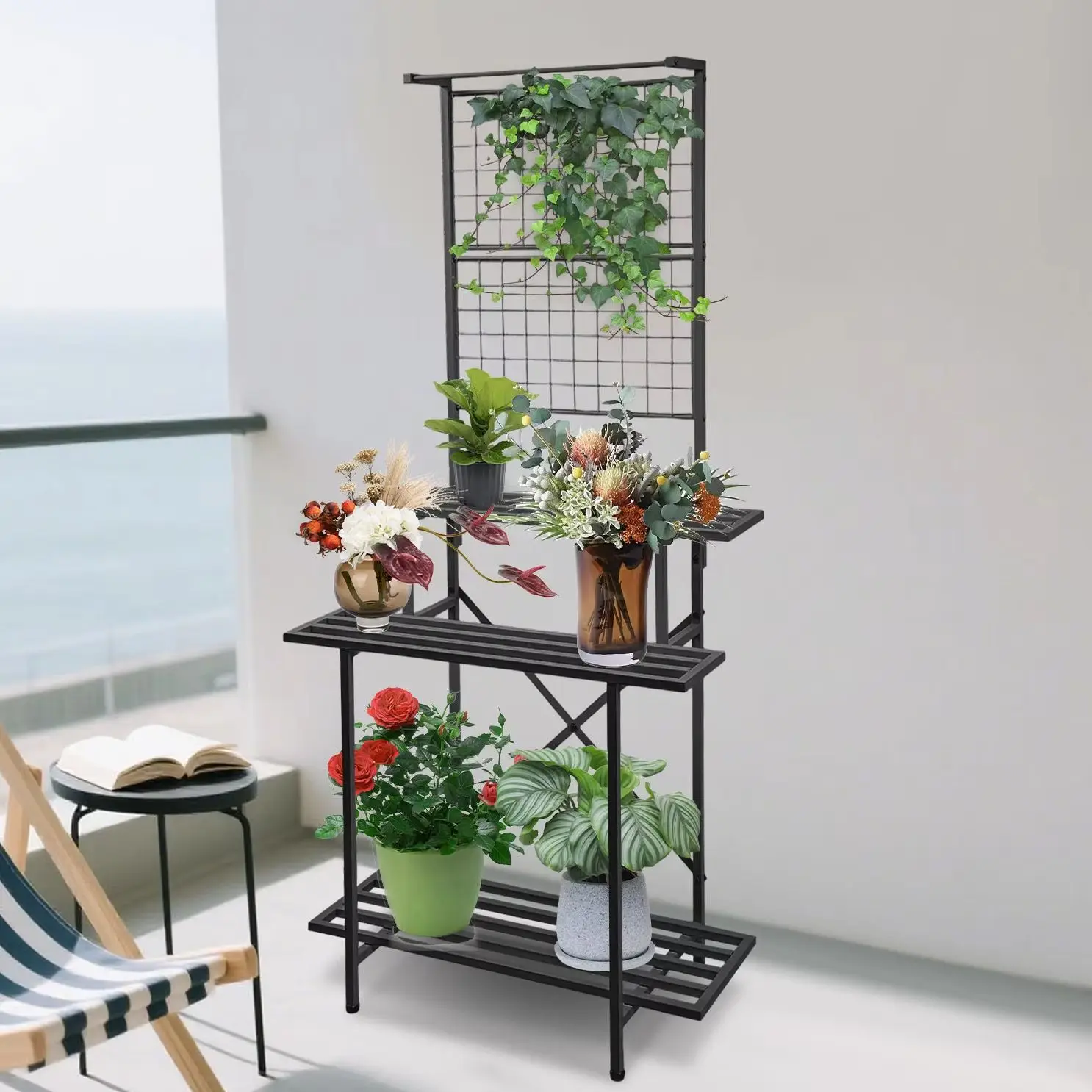 

Multi-tier Hanging Plant Holder Storage Shelf Metal Plant Stand Garden Balcony Plant Pot Holders 90x46x200cm for Homes, Offices, Stores, Gardens