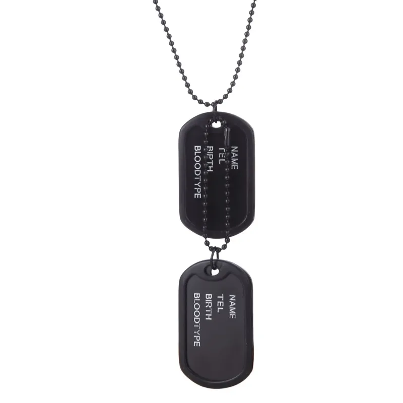 Fashion  Black Necklace Four-Row Letter Double-Row Dog Tags Chain Mens Pendant Necklace Men Link Chain Metal