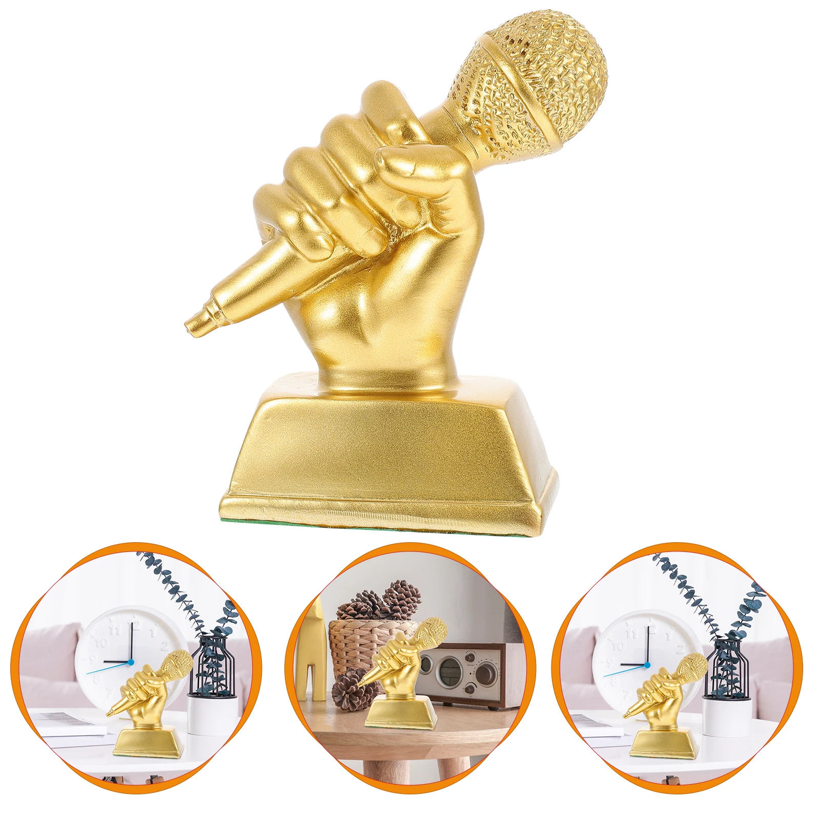 

Music Trophy Mic Award Microphone Desk Singing Resin Golden Awards Office Decor