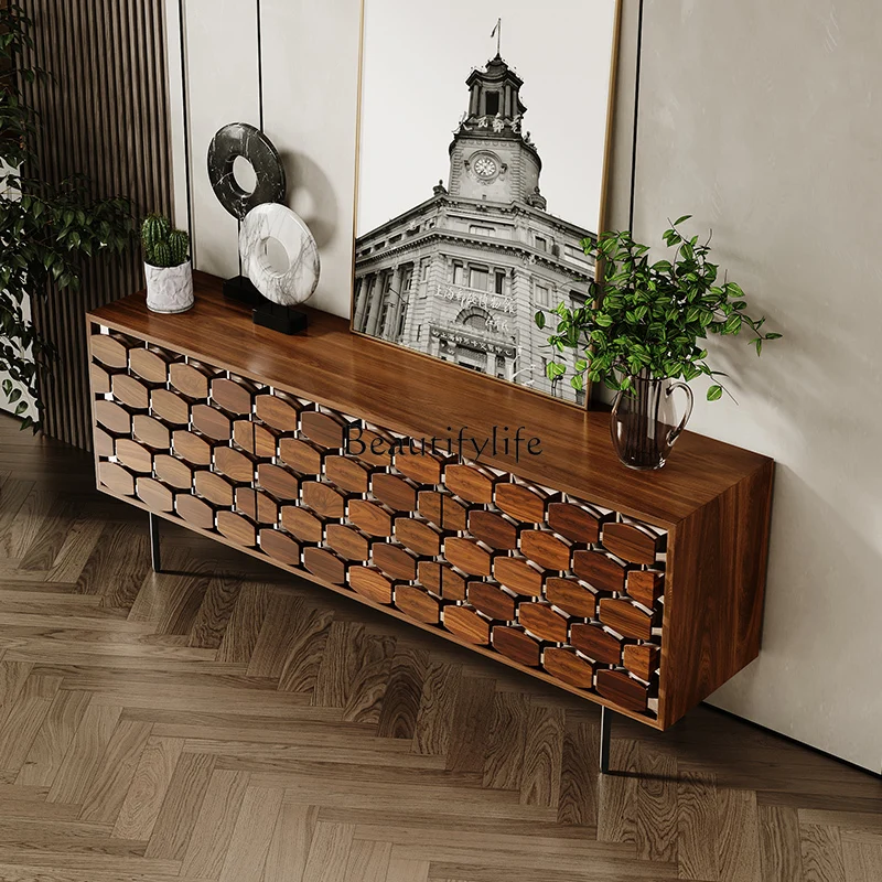 خزانة جانبية لتناول الطعام من خشب الجوز في العصور الوسطى، ونحت الخشب الصلب، وخزانة تخزين جدارية لغرفة المعيشة #3