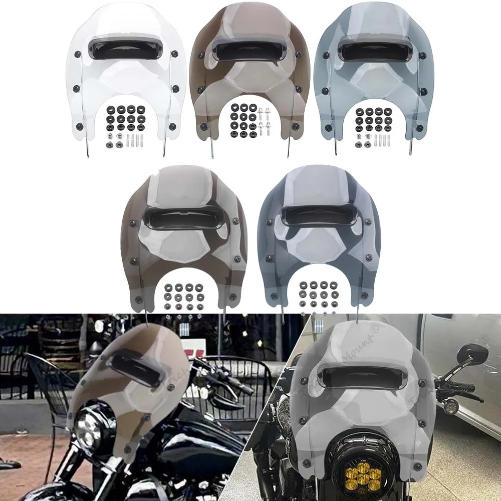 Motorcycle Front Fairing Windscreen With Hardware Kit Compatible With Harley Davidson Road King 1994-2025 Chrome/Black Bracket
