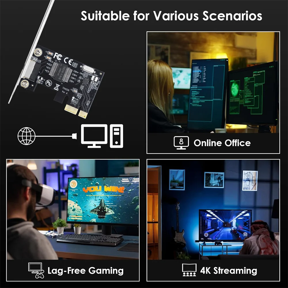 1000Mbps PCIE To RJ45 Network Adapter RT8111H RJ45 LAN Card 10/100/1000Mbps Gigabit Ethernet PCI-E X1/X4/X8/X16 For Desktop PC