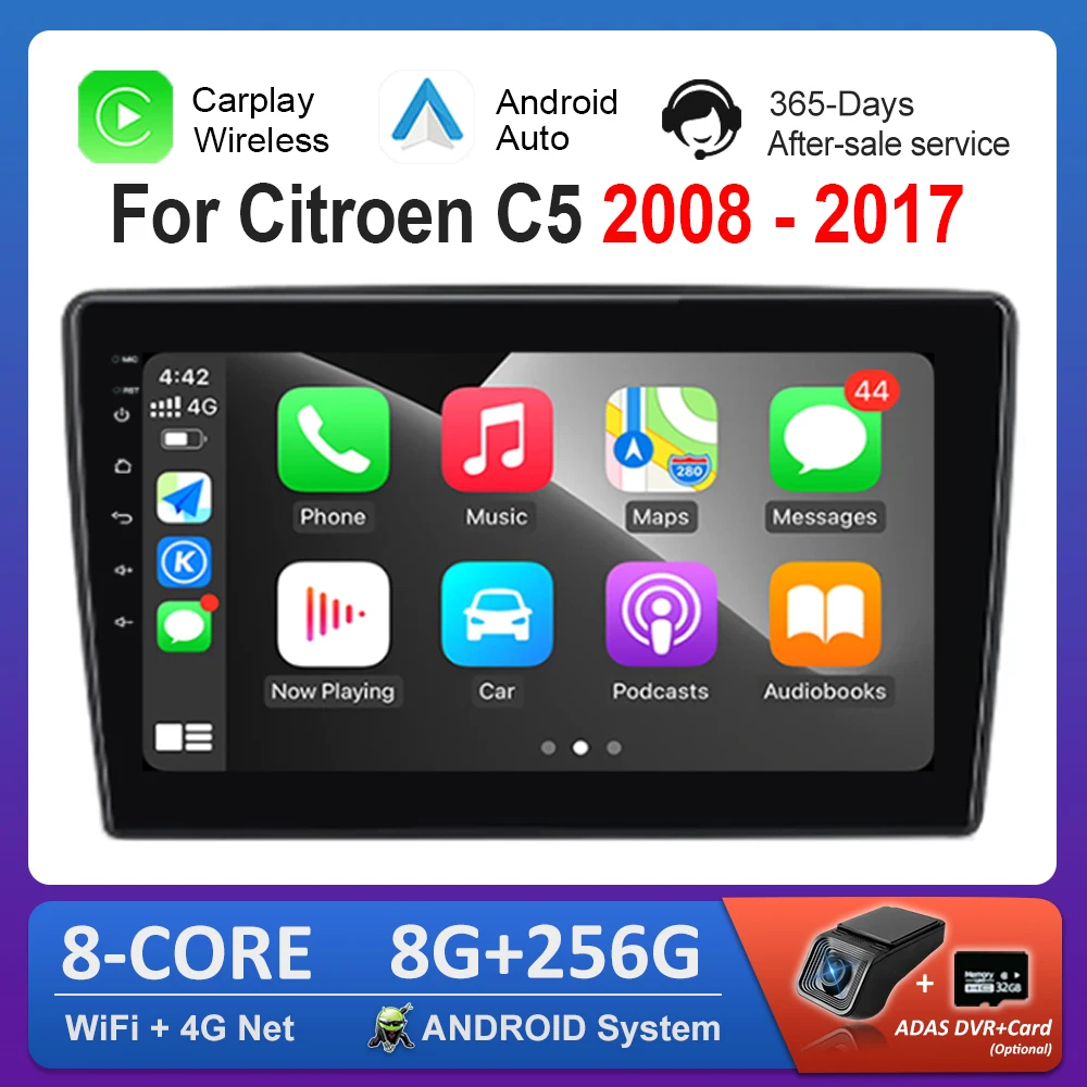 10 inch for Citroen C5 2008 - 2017 Car Video Multimedia Player WiFi Android System GPS Navi Carplay 4G Bluetooth Touch Screen