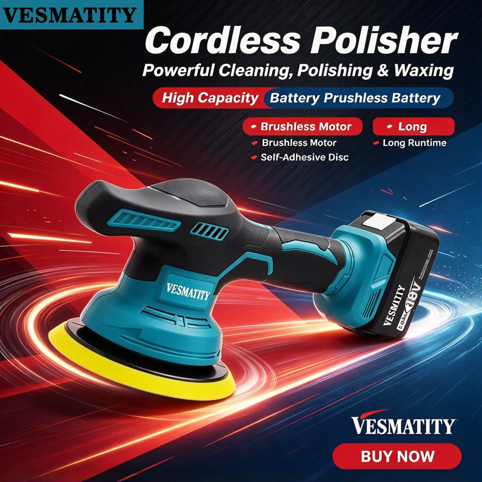 Vesmatity 18V 20V Battery Car Polisher Adjustable Speed Cordless Electric Waxing Sealing Glaze Max Pro Plus Unit HD Kit