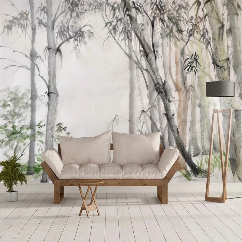 Customized Wallpaper Chinese Hand-painted Bamboo Leaves Bedroom Mural Living room sofa TV background wall restaurant study Hotel
