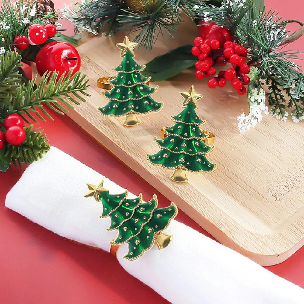 Decorative Christmas Napkin Ring Metal Star Tree Napkin Holder For Holiday Dinner Table Setting Home Decoration