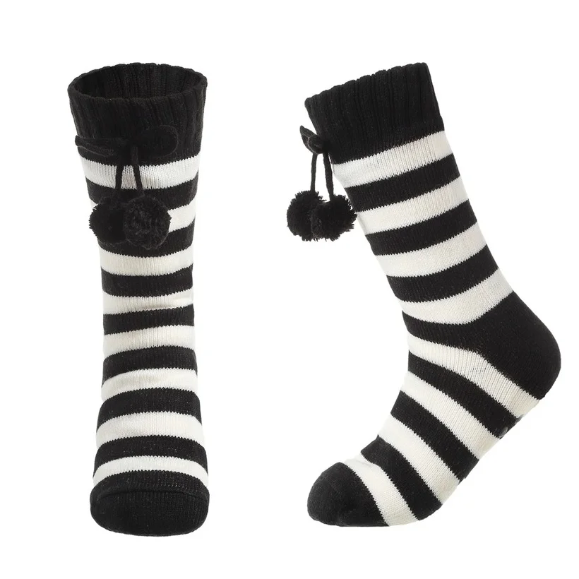 

Fluffy Slippers Sock Women Striped Floor Winter Warm Sleeping Soft Female Plush Non Slip Grip Comfy Silicone Thermal Short Sock