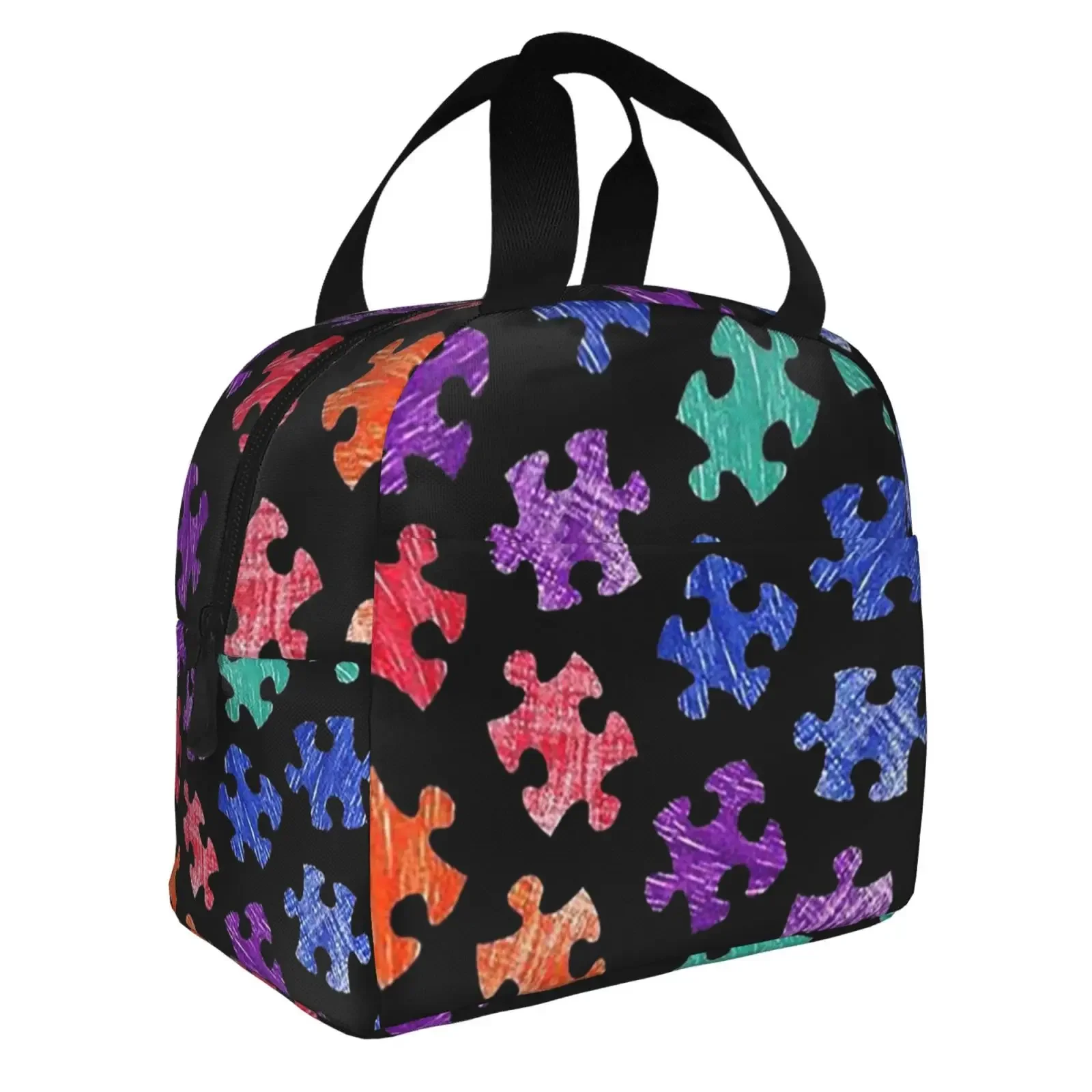 Colorful Puzzle Pattern Insulated Lunch Bag The Nightmare Before Christmas Portable Thermal Cooler Lunch Box Container Tote Bags