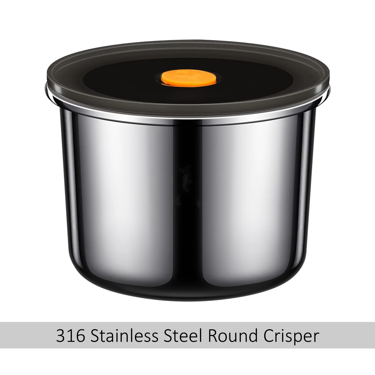 

LFGB Certificated 316 Stainless Steel Round Crisper 99.9% Anti-bacterial Slight Vaccum Food Preservation Container for Fridge