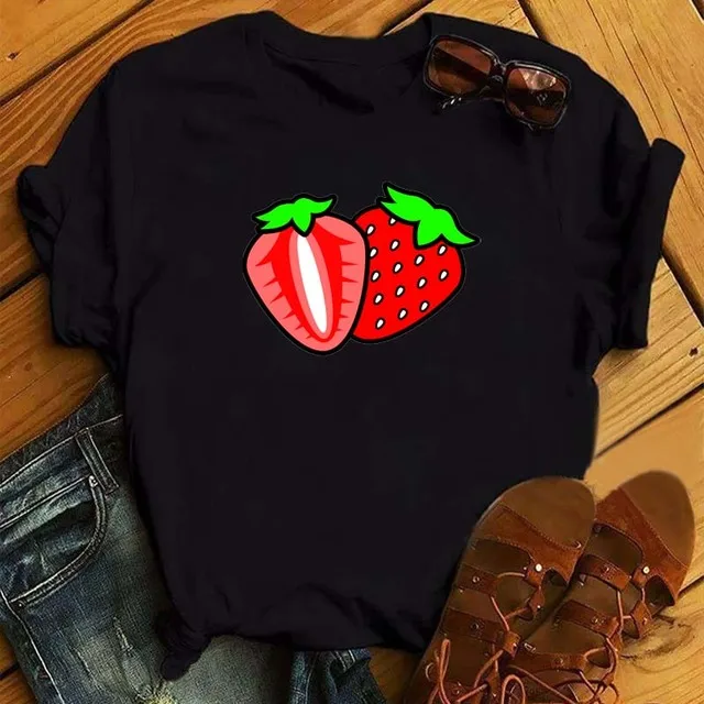 Fruits Strawberry Fashionable Fruit Strawberry Harajuku Casual Half Sleeve T-shirt Loose Plus Size Woman Oversized T Shirt