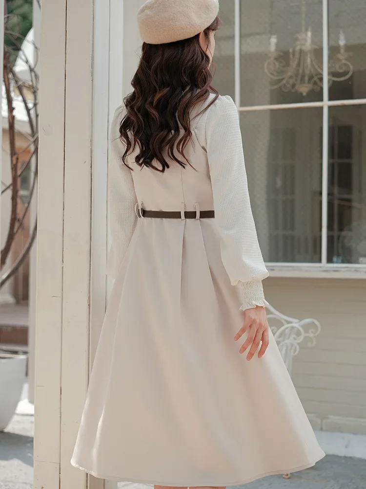 Elegant Fashion Sleeeveless Sweet Midi Dresses for Women 2024 Autumn Winter Casual Sundress With Belt Vintage Female Clothing