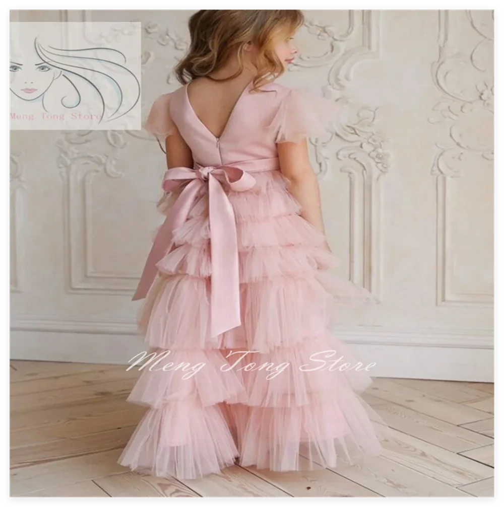 Flower Girl Dresses For Wedding Appliques Crystal Pleat Ball Gown First Communion Dress for Kids Pageant Party