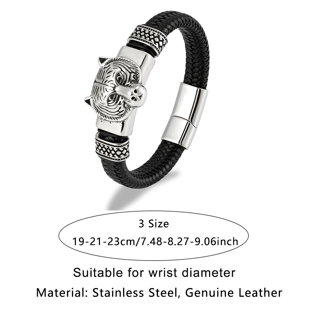 Vintage Vikings Bear Head Leather Bracelets for Men Handmade Stainless Stee Norse Amulet Bangles Punk Male Warrior Jewelry Gift view 6
