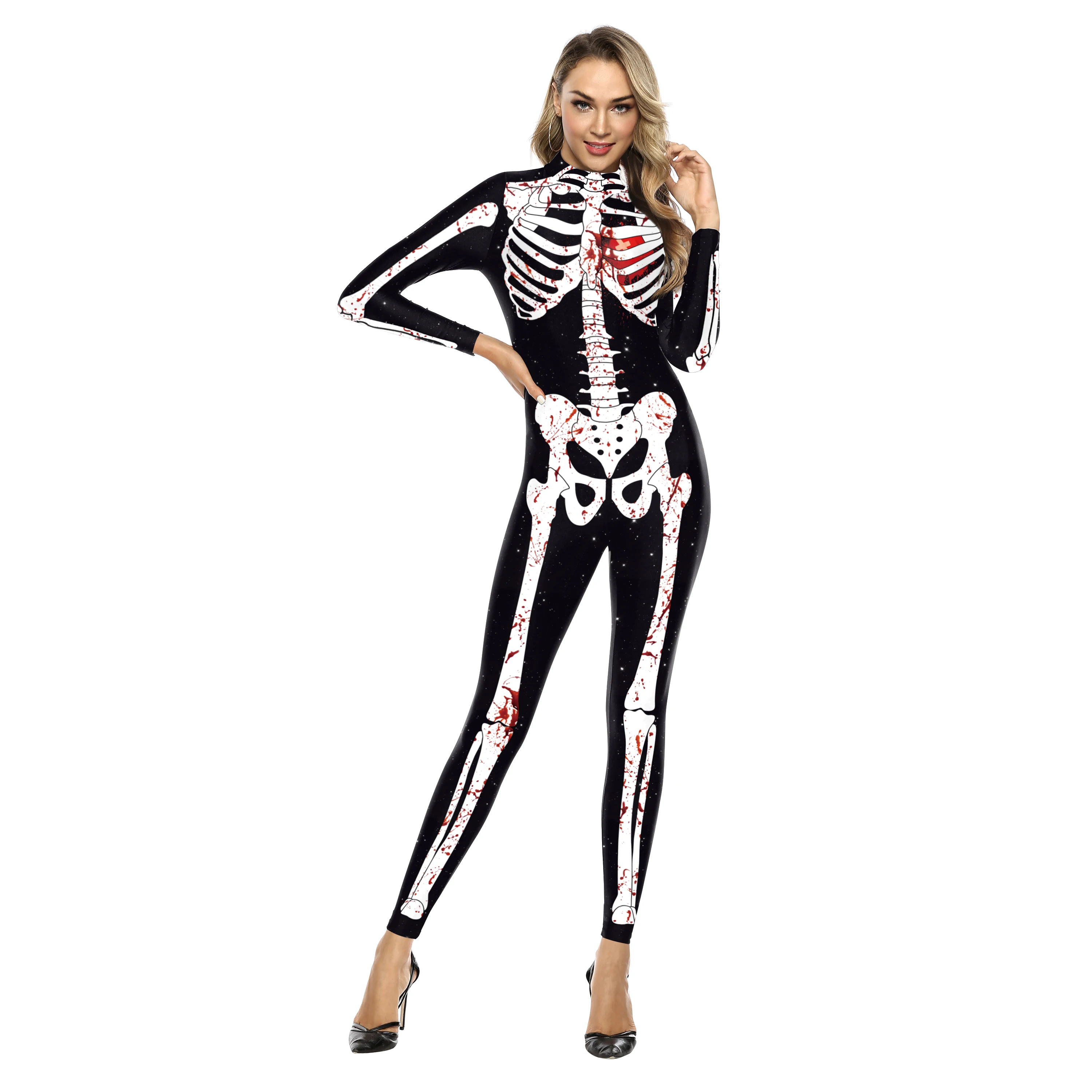 Zawaland Zentai Volwassen Skelet Catsuit Jumpsuit Mode Halloween Feest Cosplay Kostuums 3d Print Kleding Bodysuit Voor Vrouwen