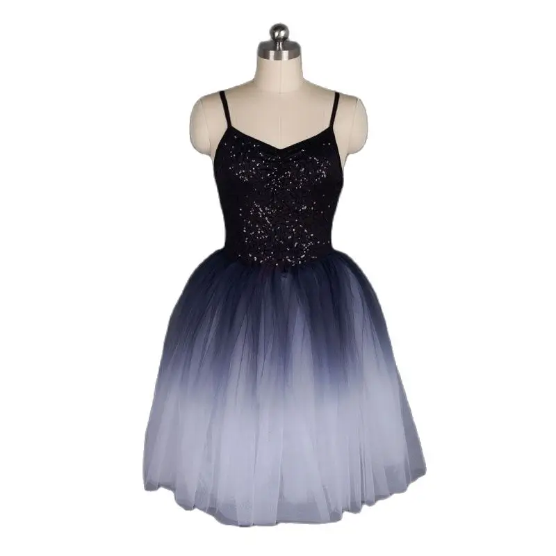 

18583 женская романтическая пачка с эффектом омбре, черная пачка балерины, черное платье-бретелька с блестками для взрослых девочек, танцевальная одежда для сценического шоу