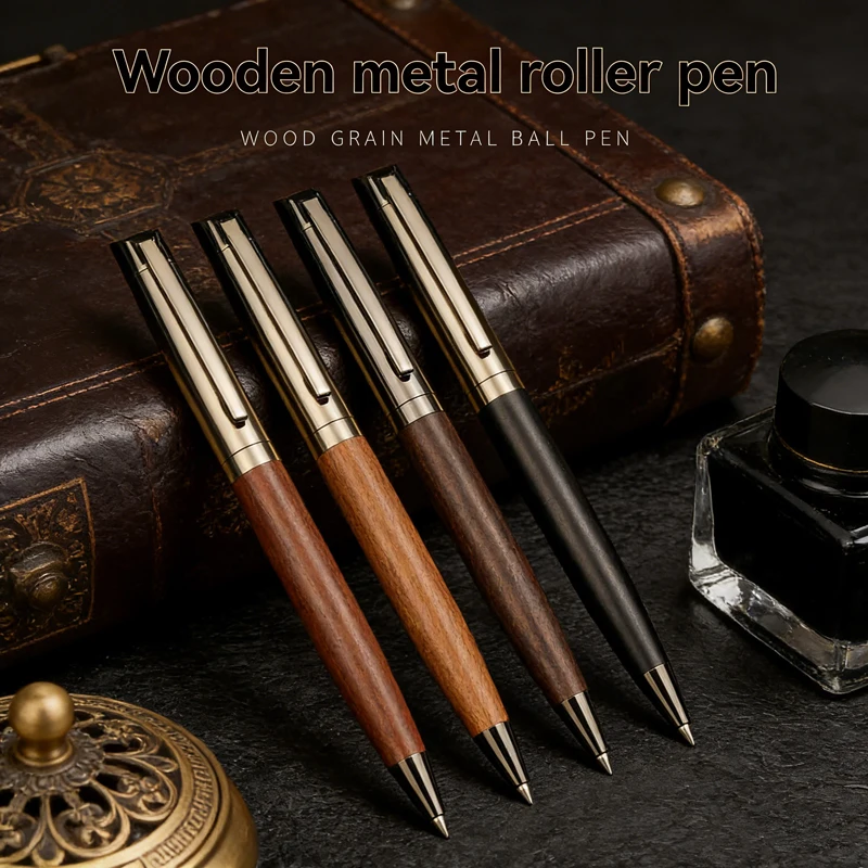 4/1Pcs Premium Metal Ballpoint Pen Wood for Writing Experience and High-End Design-Black Ink-Luxury Pen Office Accessories