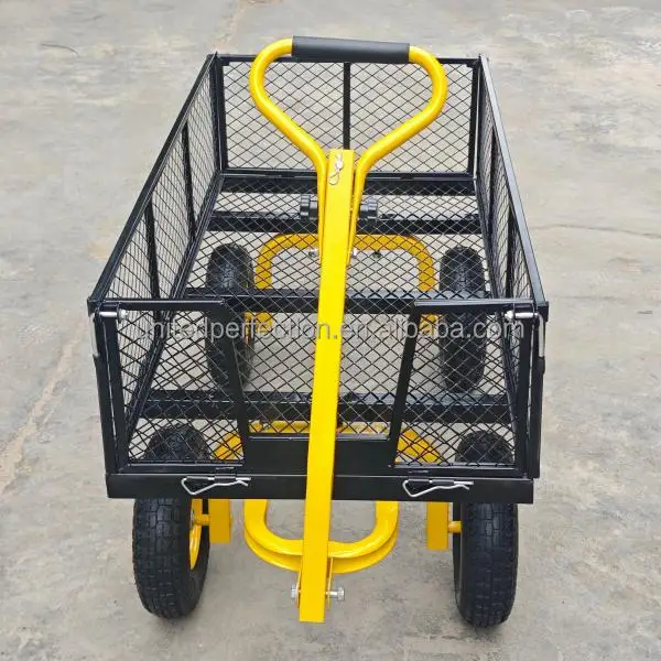 Practical Heavy Duty 4 Wheel Steel Cart Mesh Folding Wagon for Garden Tool Outdoor Handcart Portable with OEM Customization