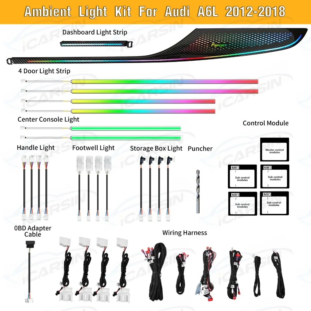 

64 Colors Dynamic Wood Dashboard Trim Ambient Lighting for Audi A6 C7 A7 2012 - 2018 Interior Atmosphere LED Light Accessories