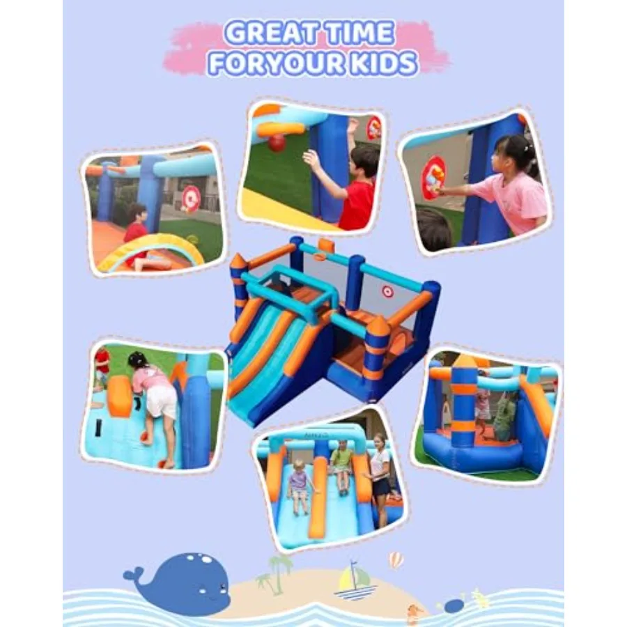 Casa de rebote inflable, casa inflable con doble tobogán, casa que rebota, castillo de rebote para niños en interiores y exteriores, casa de juegos