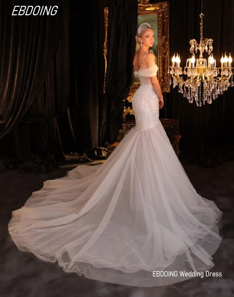 Sparkle Wedding Dress Mermaid Sweetheart Neckline With Beading  Off The Shoulder Customized Bride Gowns Vestidos De Novias
