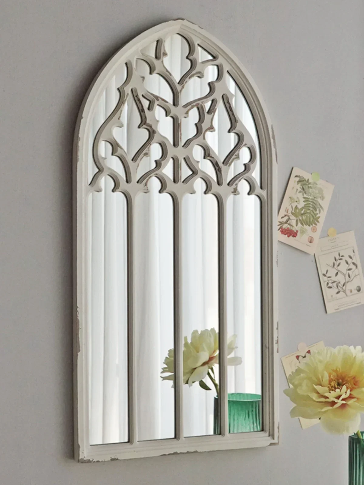 European French Retro Vintage Vintage Window Mirror, Porch Mirror, Background Wall Decoration,homestay Display Props