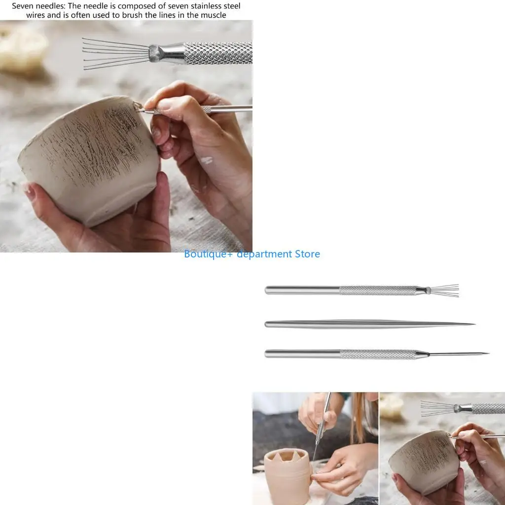 

E1PD 7Pin Wire Texture Ceramic Tool Polymers Clay Sculpting Modelings Needle Detail DIY Potterys Brush Bakeware Access