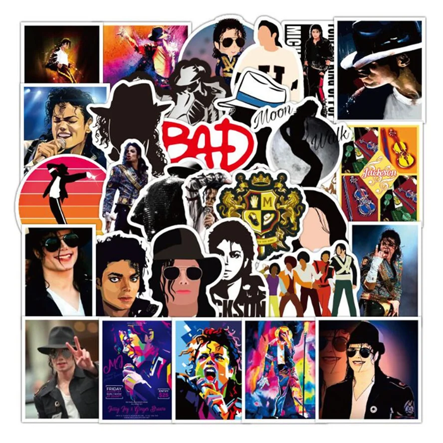 50PCS Mike Jackson Dance King Cartoon Graffiti Skateboard Guitar Helmet Laptop Waterproof Sticker Decoration