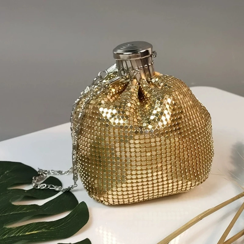 

Модная мягкая мини-сумка через плечо в форме фляжки с пайетками, винтажная блестящая вечерняя сумка, кошелек для монет, сумка для денег, новинка 2026 года