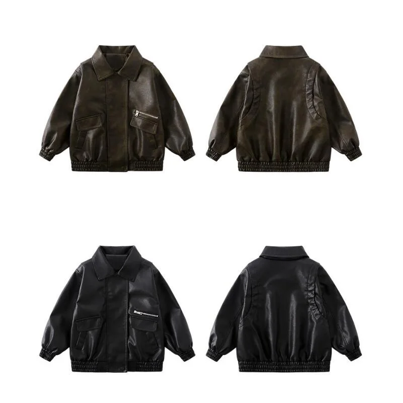 2-15 Years Boys Jackets Children PU Leather Jacket Motorcycle Style Jacket Autumn Fashion Teen Lapel Collar Coats view 6