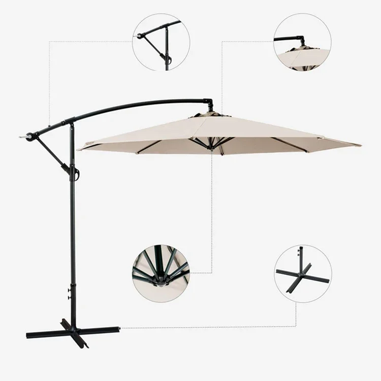 195*32.5*14cm Patio UV Protection Awning Garden Umbrella Aluminum Frame Outdoor Canopy Beach Garden Sunshade With Cross base