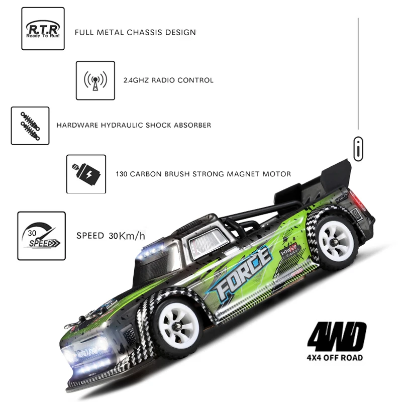 WLtoys 284010/284131 samochody 1/28 RC ze światłami LED 2.4G 4WD 30 km/h metalowa obudowa elektryczny, wysoki prędkość Off-Drift uliczny zabawki dla