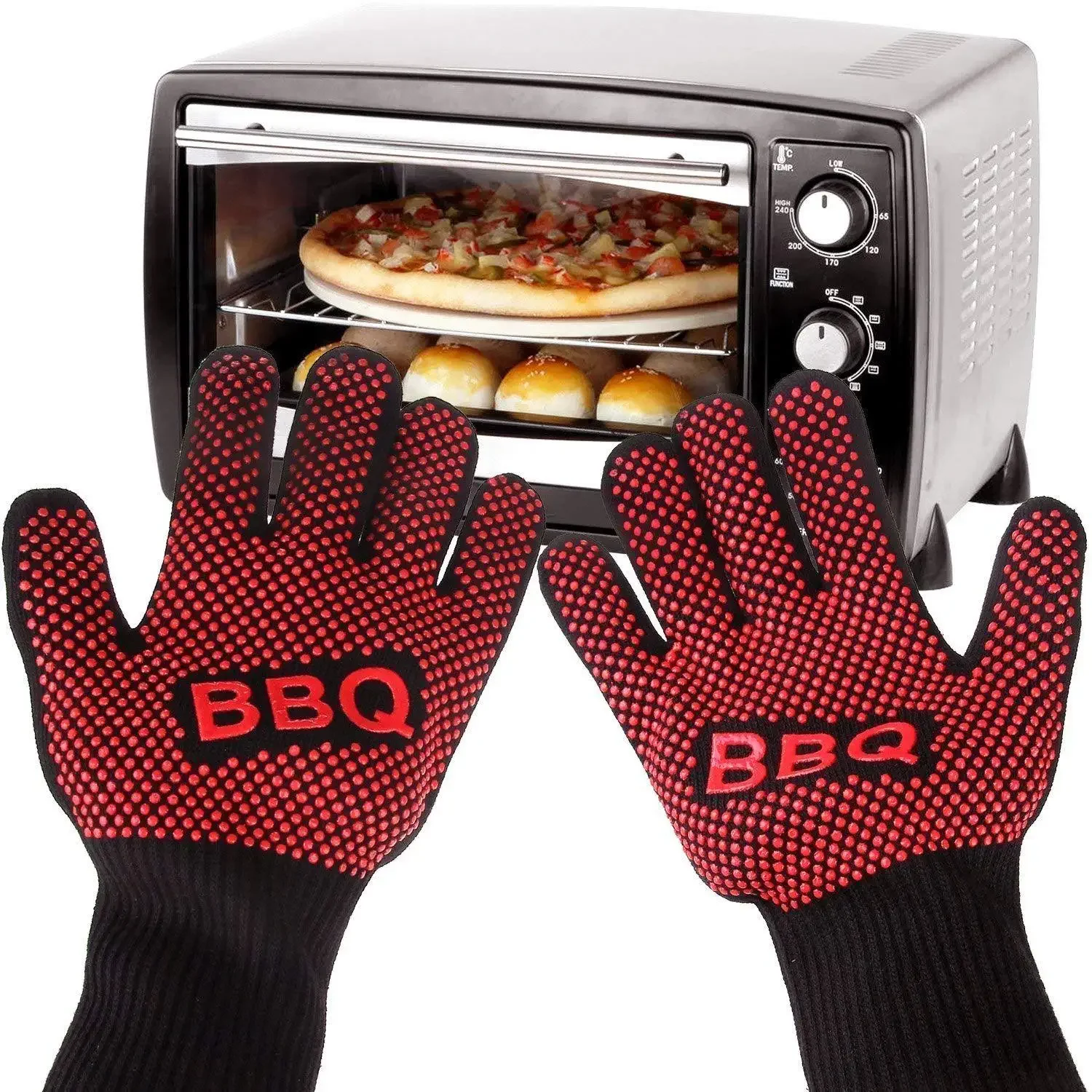 2pcs Fireproof Gloves Barbeque Kevlar 500 Degree BBQ Flame Retardant Fireproof Oven Gloves for Heat Insulation Microwave Oven