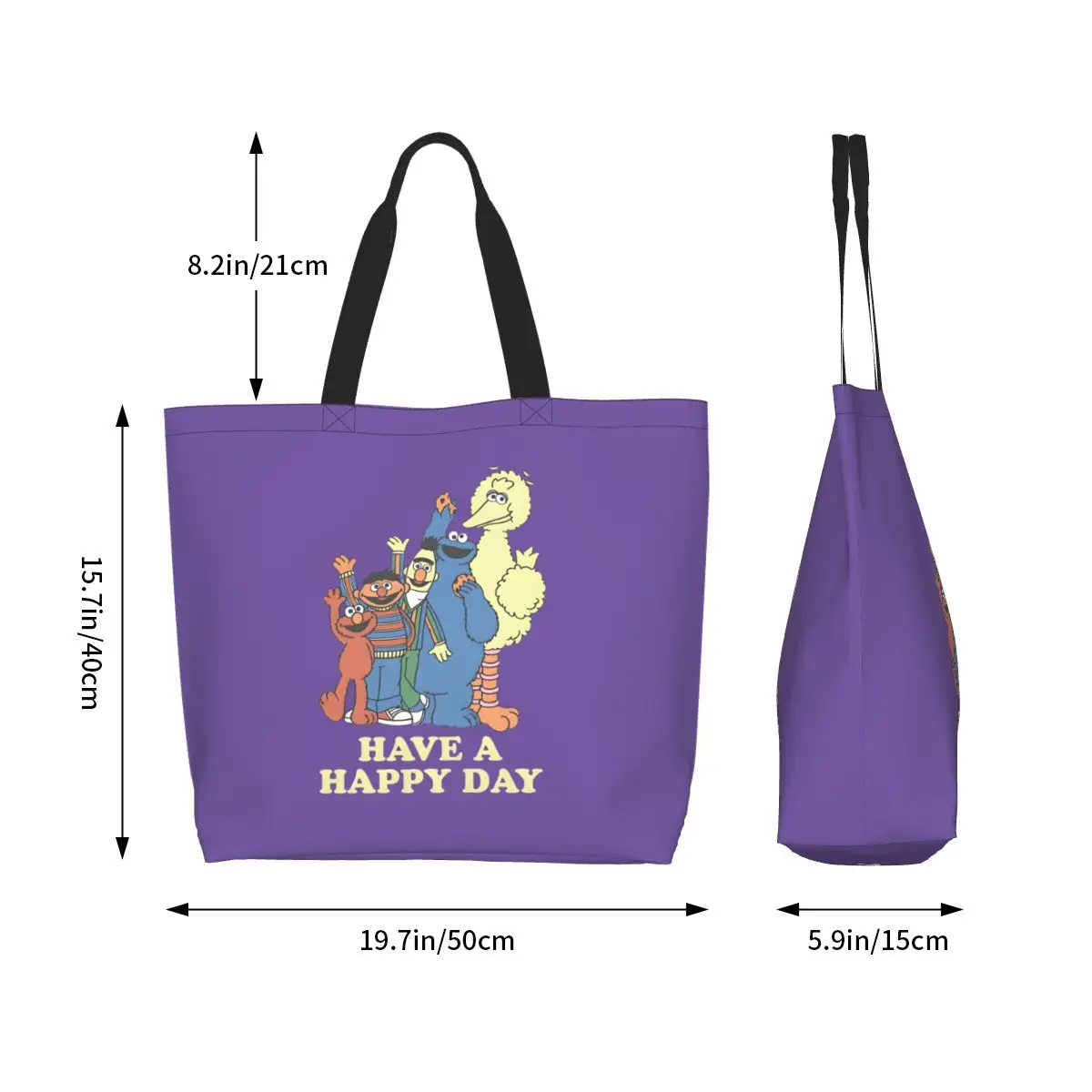 مخصص إعادة تدوير كوكي الوحش حقيبة تسوق المرأة قماش الكتف حمل حقيبة دائم أكياس البقالة التلفزيون الأطفال #5