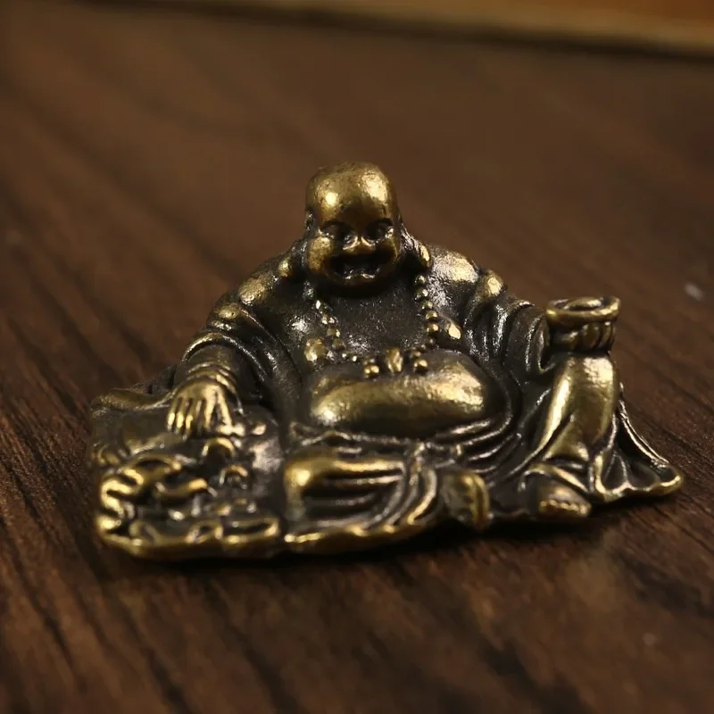 Brass tabletop Maitreya Buddha bronze ornament antique made old big belly smiling Buddha costume