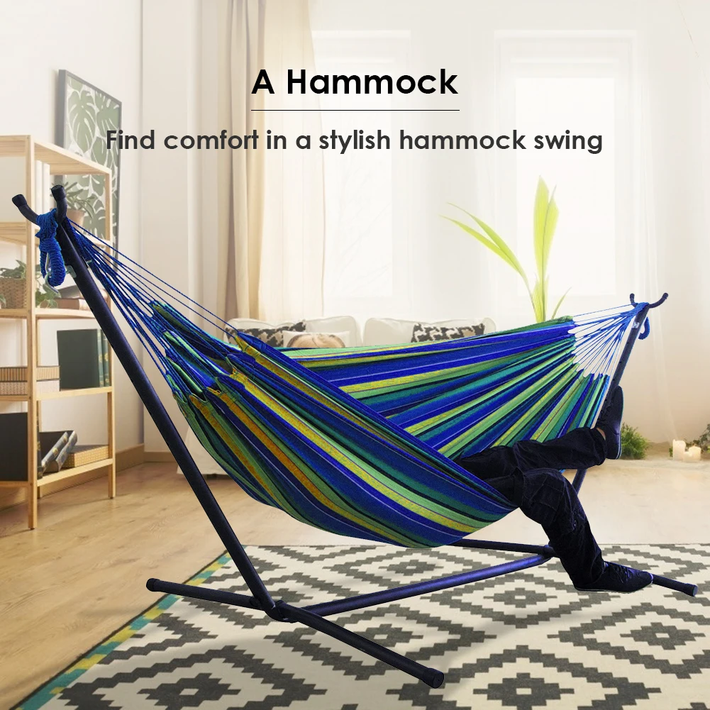 Hamac double avec support, ensemble hamac et support pour 2 personnes avec sac de rangement et sac de transport, hamac portable pour l'extérieur et l'intérieur